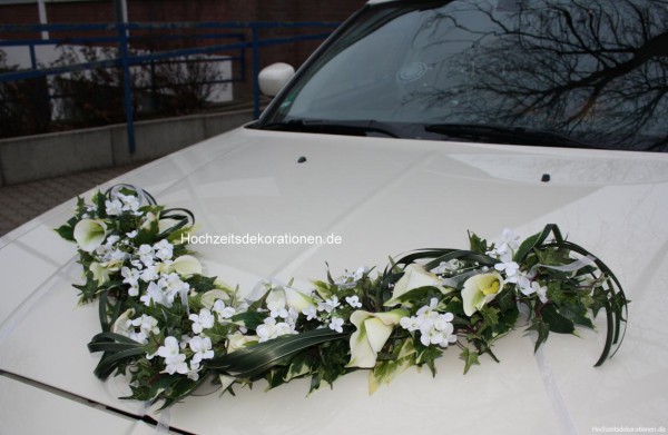 3tlg. Autoschmuck Autodeko Hochzeit Autogirlande Girlande weiß